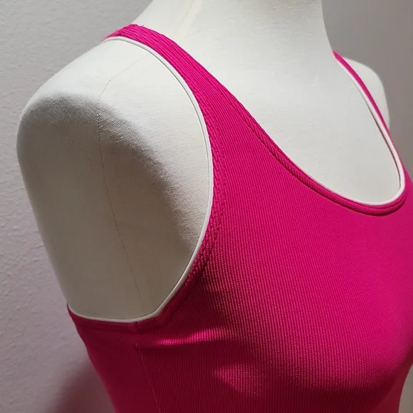 LANDS END BRIGHT NEON PINK BARBIECORE ACTIVEWEAR MINI SKIRT SET SZ 12 TOP SZ 8 - Picture 2 of 13